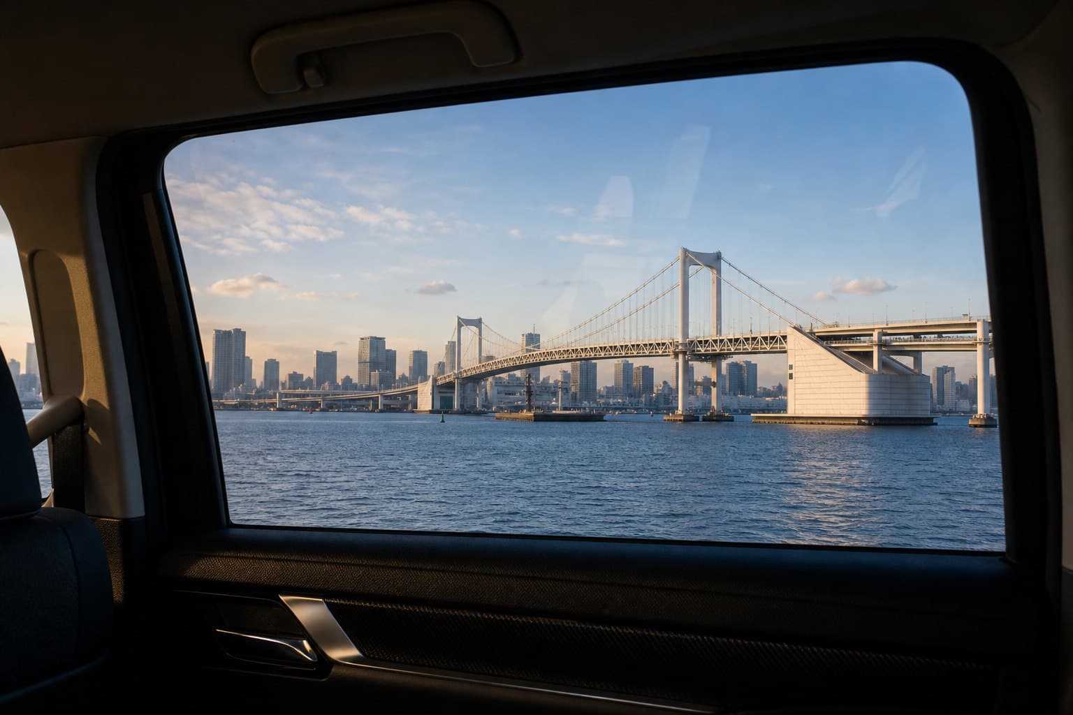Haneda Airport to Tokyo transfer route view across Tokyo Bay